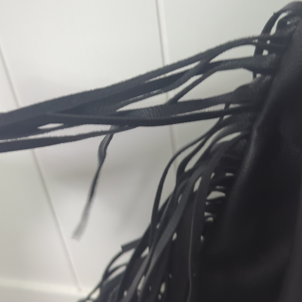 Like New Victoria's Secret Black Drawstring Tassle Bag Purse - Picture 3 of 8